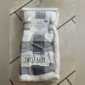 Rae Dunn “Sweet Baby” Soft Plush Baby Blanket With Sherpa Reverse New With Tags